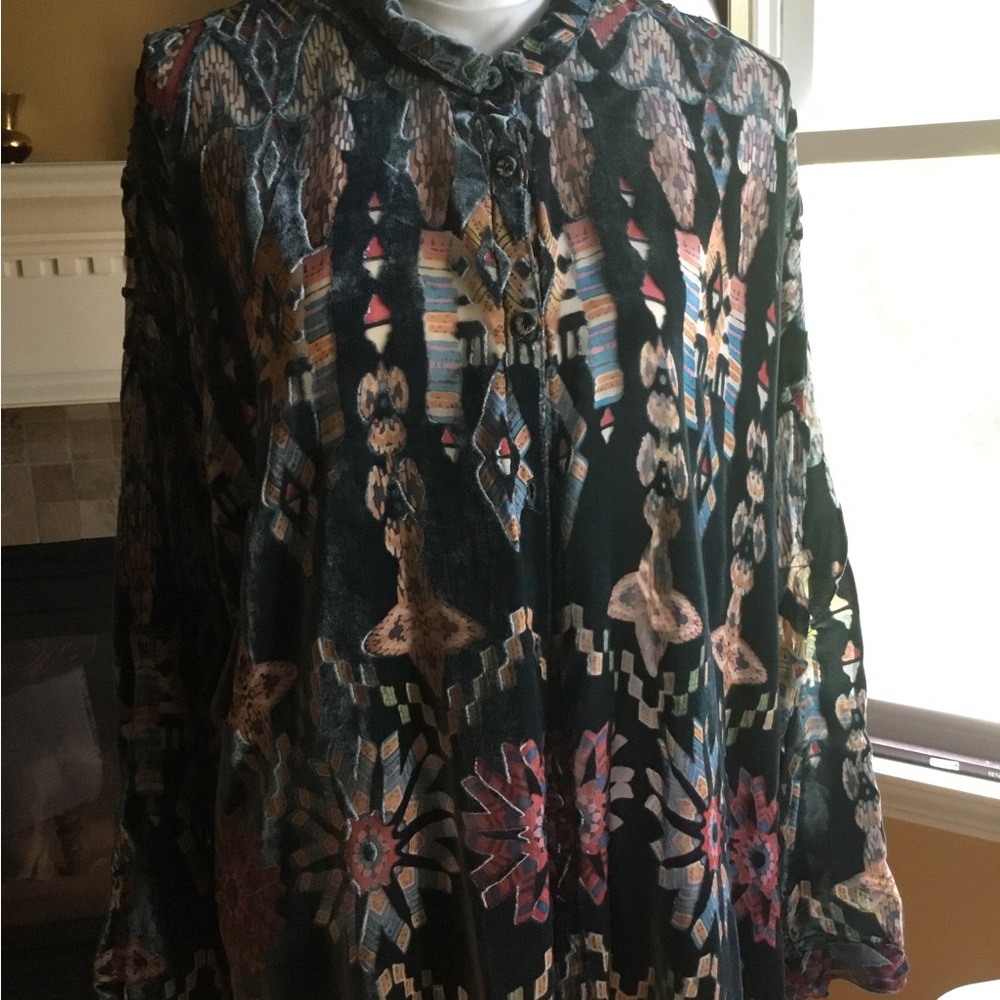 Johnny Was Eliana Multicolor velvet burnout Blouse  size medium